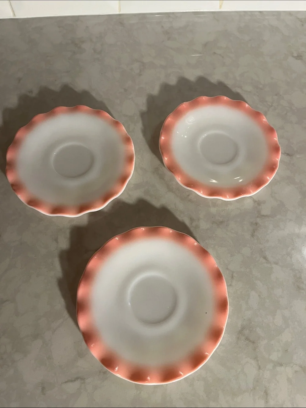 Hazel Atlas Pink Crinoline Saucer Plates Ripple Ruffle Vintage 5.5” Set Of 3
